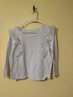 White Long Sleeve Ruffle Accent Tee